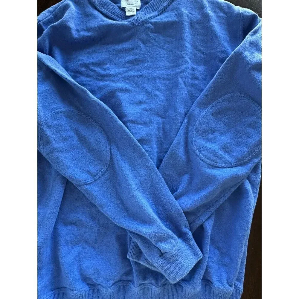 Johnnie-O Men's Cotton Wool Blue V-neck Sweater with Elbow Patch M Preppy